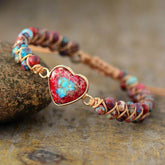 Handmade Natural Stone Heart Charm Bracelet